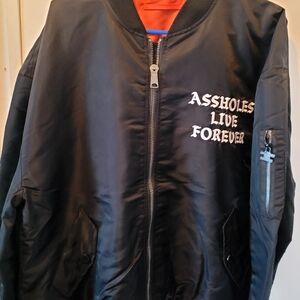 Assholes live forever reversable black and orange  bomber jacket